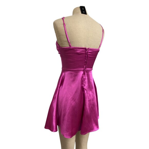 Speechless Womens Fuchsia Satin Fit Flare Mini Dress With Double Straps Size 5 - Picture 7 of 11